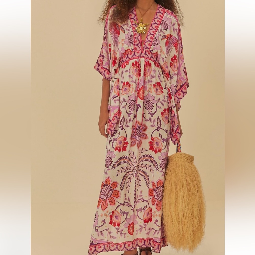 FARM Rio Vibrant Pink and Purple Floral Maxi Dress